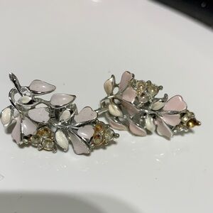 Coro Pink and Silver Floral Earrings